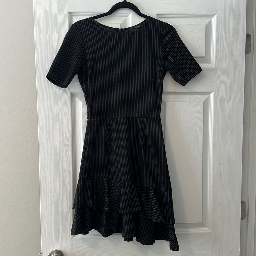 Aqua Work Dress with peplum asymmetrical hem